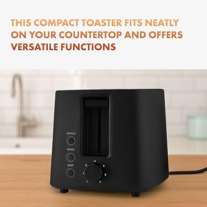 Newhouse 700W Black 2-Slice Toaster with Auto Pop-up and Auto Shut-off NHT-001-BLK Cool-to-Touch Kitchen Appliance and Apartment Essential Kitchen Countertop Staple for the Modern Home