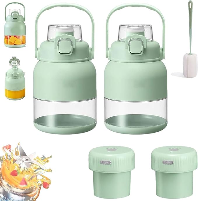 Portable Blender 27 Oz Electric Citrus Juicer with Straw and Two Lids Multifunctional Large-Capacity Wireless Blenders for Smoothies Shakes Food Prep &amp Frozen Blending (green2pcs)