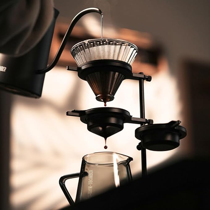 Coffee Dripper Stand with 2 Pcs Espresso Cooling BallHeight Adjustable Metal Pour Over Coffee Stand Elegant Gift for Coffee Dripper Brewer Lovers (Black)