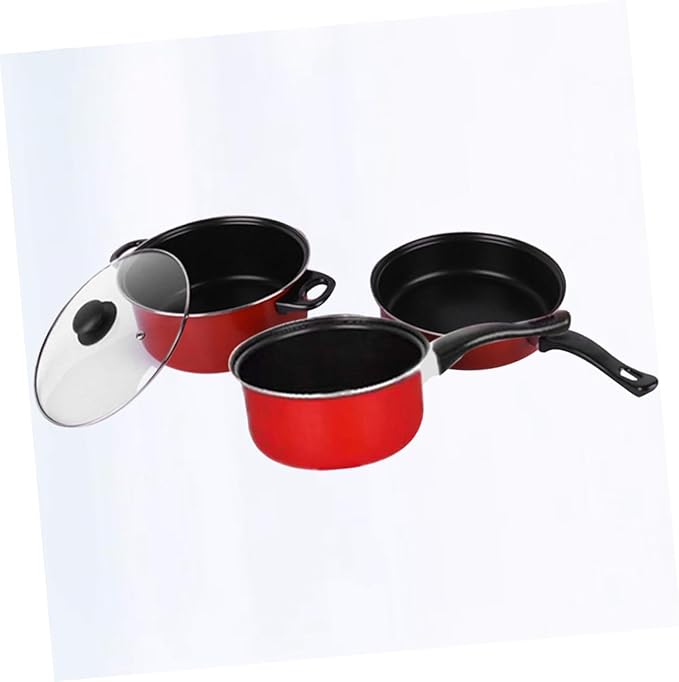 BESPORTBLE 3pcs Non-stick Frying Pan Soup Pot Milk Pan Set Kitchen Cookware for Home Cooking Daily Use Red Multifunctional Cooking Tool