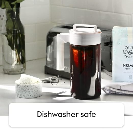 Takeya Tritan Cold Brew Coffee Maker - Airtight Pitcher with Leak-Free Lid - BPA-Free Cold Brew Maker with Silicone Handle - Dishwasher-Safe Pitcher for Homemade Cold Brew - 2 Quart Stone