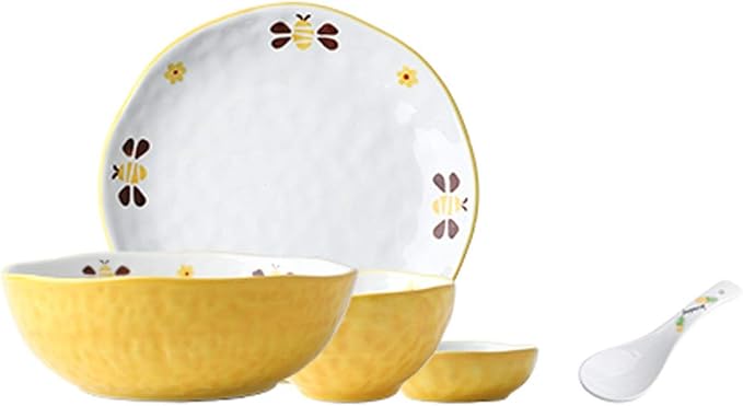 Beautiful Cute Hand-Painted Bees Dinnerware Sets Durable Ceramic Dinner Plate Sets Creative Dishes Set Plates Bowls and Snack