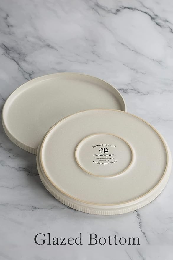 Famiware Dinnerware Set for 4 (12 Piece) and 10 Dinner Plates for 6 - Matte White