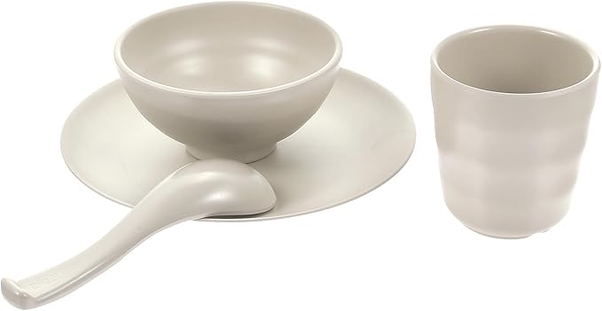 Unbreakable Dinnerware Set 4pcs Soup Rice Bowl Cup Plate Kit Matte Light Beige Melamine Tableware for Kitchen and Dining Anti-fall Lightweight Bowls and Plates for Family Use