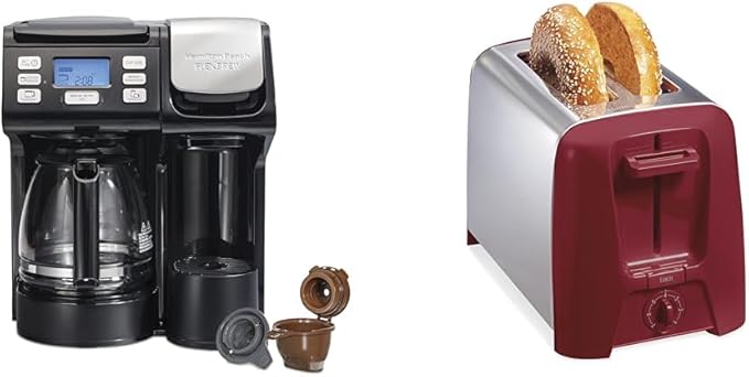 Hamilton Beach FlexBrew Trio 2-Way Coffee Maker Compatible with K-Cup Pods or Grounds &amp 2 Slice Toaster with Extra Wide Slots Shade Selector Auto-Shutoff