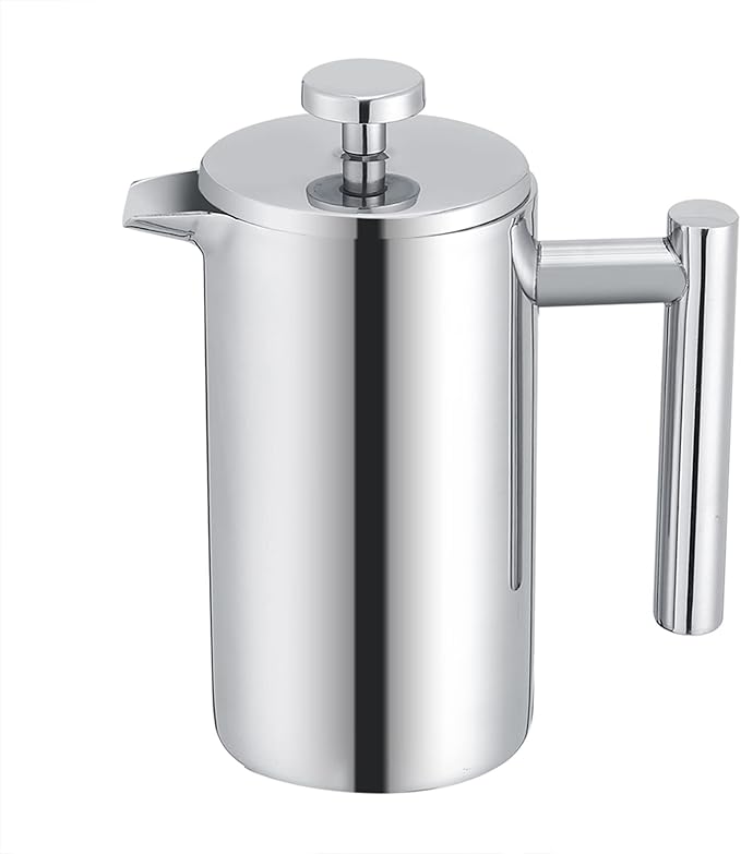 Double Walled Stainless Steel French Press Coffee Maker 12 oz Tea and Espresso Press with Filter Silver