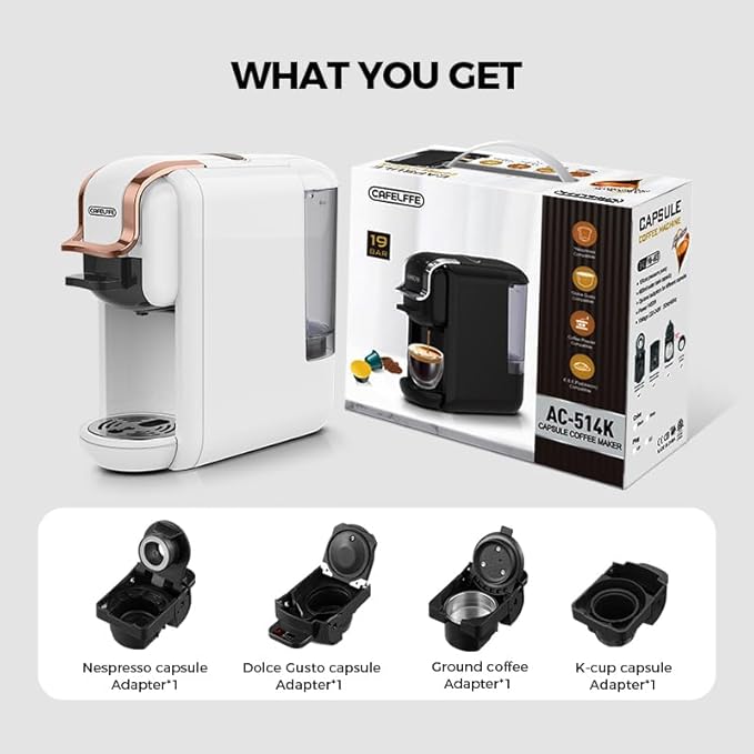 MK-603 Mini Multi Pod Coffee Maker 4 in 1 Hot/Cold Single Serve Capsule Espresso Machine Compatible with K Cup* Pods Nes* OriginalDG* Capsules and Ground Coffee Fast Brew Black