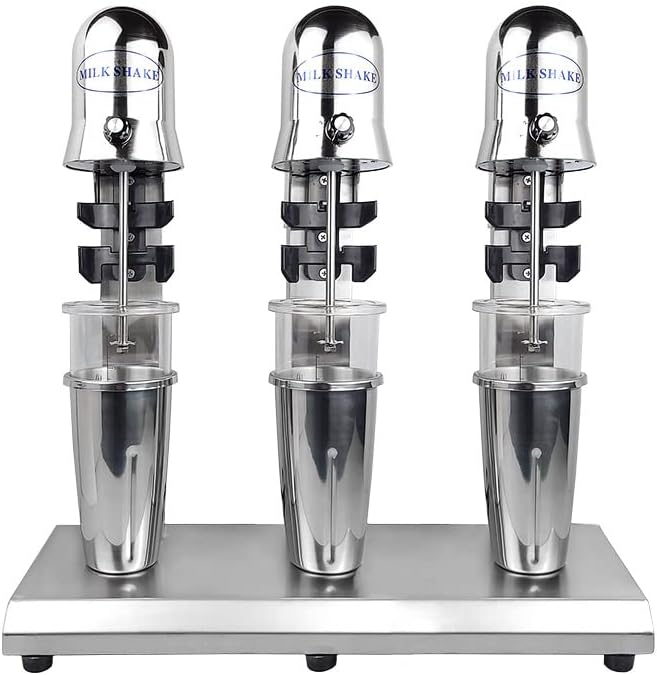 DNYSYSJ Electric Milk Shaking Machine Maker Commercial Stainless Steel Triple Heads Drink Mixer with 6 cups (3 stainless steel cup+ 3 PC cup)110v 18000RMP