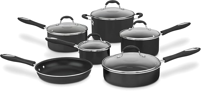 Cuisinart 11-Piece Nonstick Cookware Set Black 55-11BK &amp 12-Inch Deep Fry Pan w/Cover Chef's Classic Nonstick Hard Anodized Collection 622-30DFP1