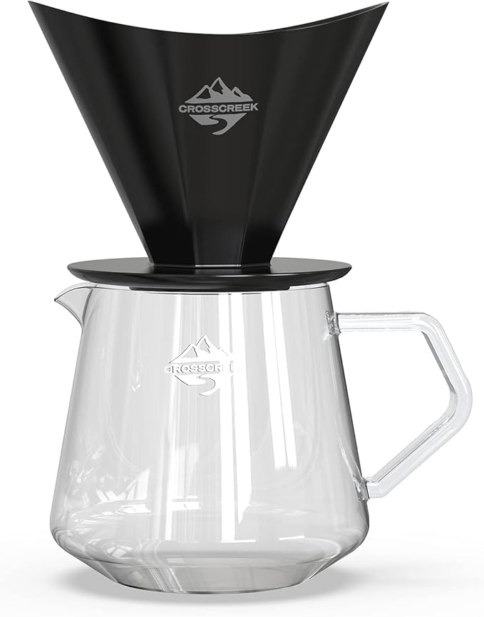 Pour Over Coffee Maker Set Black Ceramic Coffee Dripper with V60 Paper filter 650ml Coffee Glass Server for Cafe Home Restaurant 6291-12202-03A