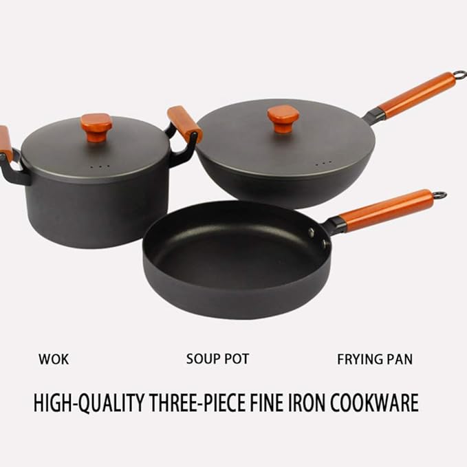 3 Piece Cookware Setwith Lid Comfortable Handle Non-Stick Pot Suitable Cooker Easy to CleanBlack Pans
