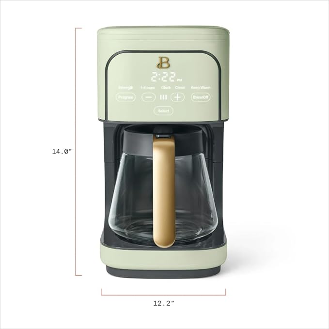 12 Cup Programmable Coffee Maker 24 Hour Auto Brew Touch Display Bold Strength Control Glass Carafe Reusable Filter Auto Shut Off (Sage Green)
