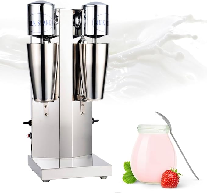 Milkshake Maker Double Head Milk Shake Machines 180W Commercial Milk Shake Maker 2-Speed Blender Electric Milkshake Makers Machine with 27.05 oz Stainless Steel Cups 110V