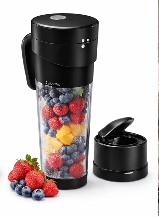 Cordless Portable Blender – USB Rechargeable Leakproof Lid Personal Smoothie Maker for Travel &amp Gym – Mini Electric Juicer for Fruits &amp Ice (Black and White)