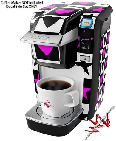Decal Style Vinyl Skin compatible with Keurig K10 / K15 Mini Plus Coffee Makers Hearts And Stars Pink (COFFEE MAKER NOT INCLUDED)