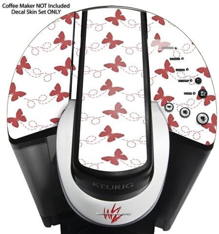 Decal Style Vinyl Skin compatible with Keurig K40 Elite Coffee Makers Pastel Butterflies Red on White (COFFEE MAKER NOT INCLUDED)