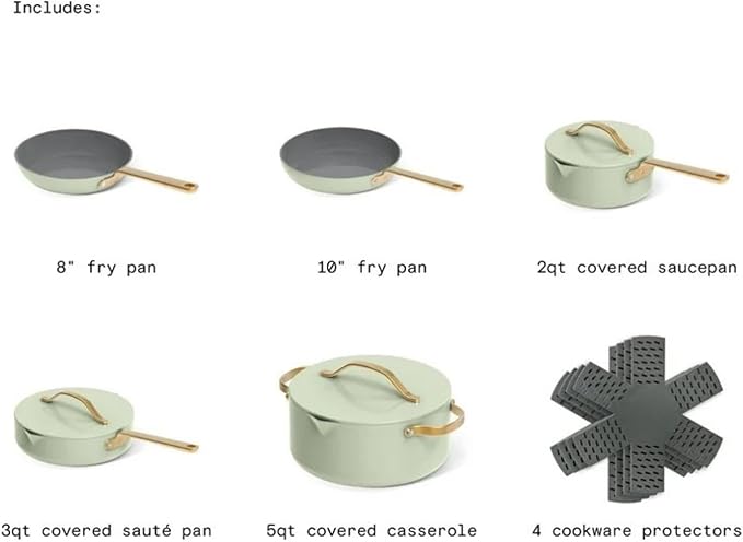 12-Piece Ceramic Nonstick Cookware Set Pots and Pans with Strainer Lids (Sage Green)
