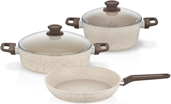 JSEIAJB 5 Pcs/Set Cookware Set Kitchenware Saucepan Cooking Pot and Pan Set Non-Stıck Granite Stainless Steel Kitchen 24/28/28 Cm