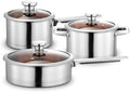 Cookware-Set 3-PieceCooking Pot Set with Glass-Lids All Types of Cookers Induction Gas Ceramic Electric (1Soup Pot 1Milk Pan1 Frying Pan) Stock Pot Variety Pack