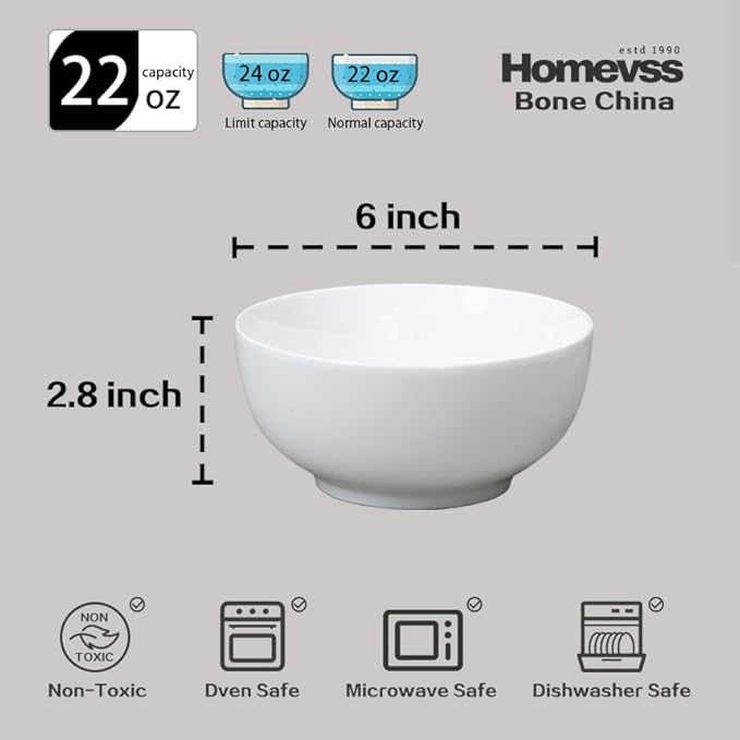 Bone China Coupe Shape Elegance White Deep Bowl 6 Case of 6