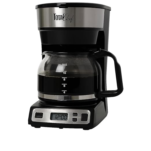 Total Chef Drip Coffee Maker - 12-Cup Programmable Coffee Machine With Glass Pot Pause and Pour Auto Shut-Off Large Water Reservoir Reusable Filter Dishwasher Safe Carafe Percoladora de Café