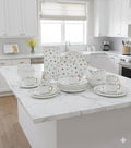 Premium Porcelain Dinnerware Set - 32 Pieces Set with Gold Rim Plates Bowls and Cups – Service for 6 (Floral)