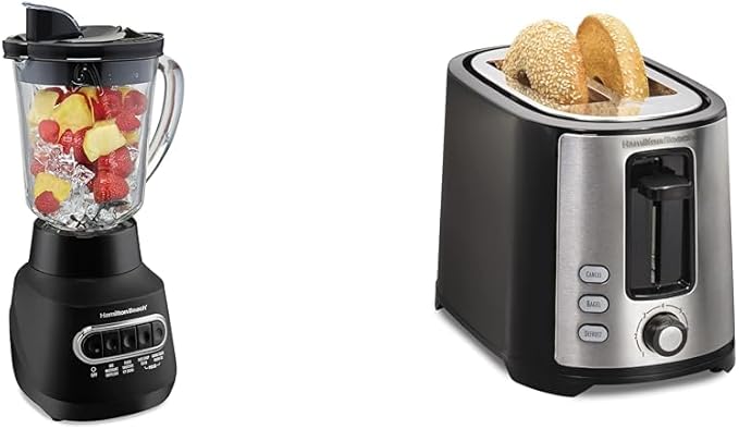 Hamilton Beach 58175 Quiet Blender for Shakes and Smoothies Puree &amp 2 Slice Extra Wide Slot Toaster with Bagel &amp Defrost Settings