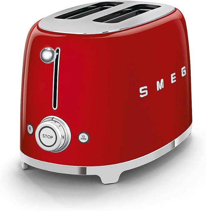 SMEG 2 Slice Toaster with 6 Presets and Defrost Function and Removable Crumb Tray TSF01RDUS RED