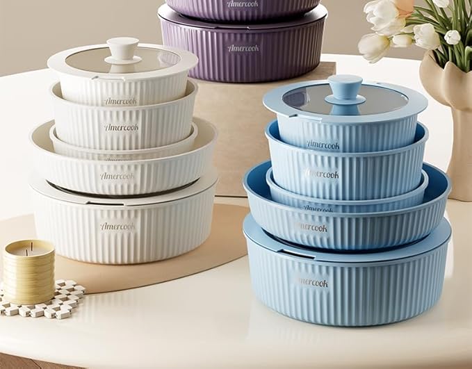 Amercook detachable nesting cookware non-stick versatile pot set kitchen-specific cookware set for home use gem blue nine-piece set