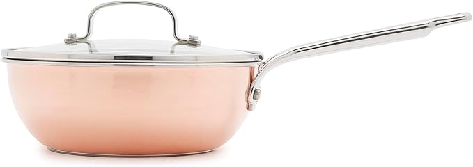GreenPan x Bobby Flay 2QT Copper Clad Chef’s Pan with Lid Induction Ready Sauce Pot Measurement Markings Stainless Steel Base &amp Interior Oven Safe Saucepan to 500˚F