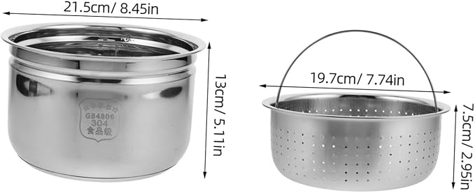 VOSAREA 1set Stainless Steel Electric Rice Cooker Inner Pot Steaming Rack and Draining Basket for Healthy Cooking and Capacity
