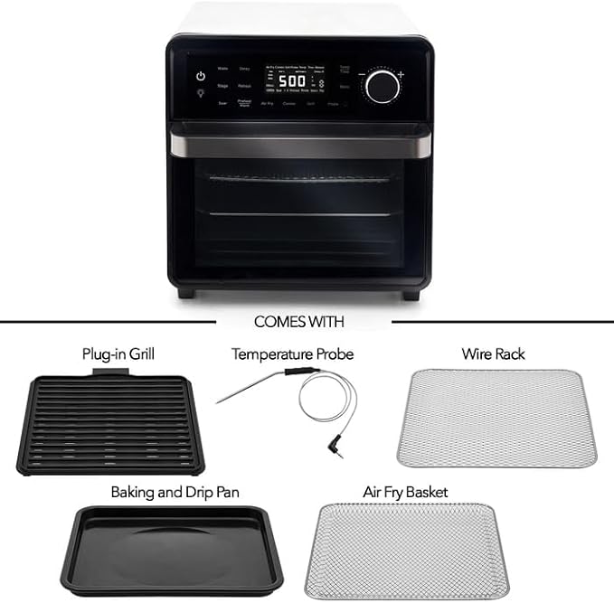 Nuwave Smart Air Fryer Oven with POWERPORT™ Plug-In Grill for Dual-Zone Efficient Cook 100 in 1 Advanced Convection Toaster Oven Countertop w/Insulated 2-Glass Door 450°F Preheat Stainless Steel