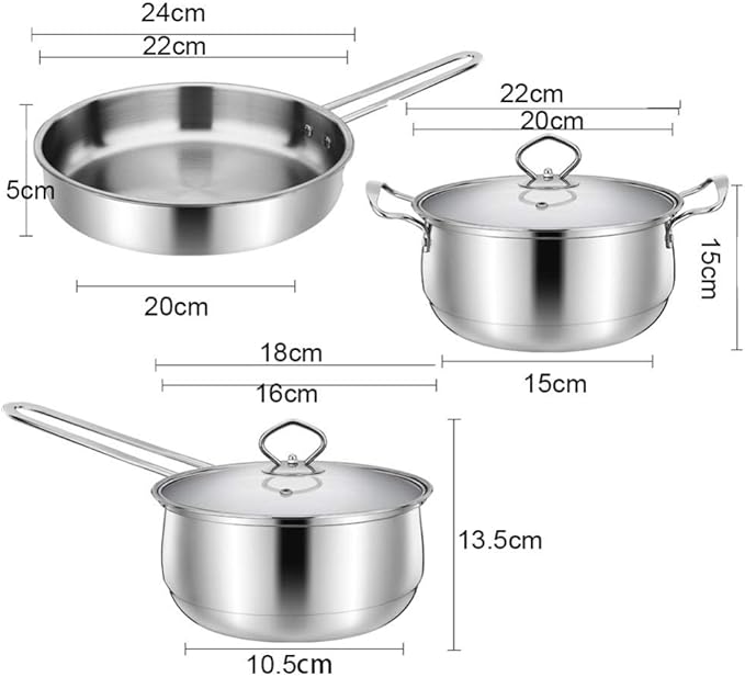 Equip Frying Pan and Saucepan Set 3PieceNon Stick Ceramic CoatingStainless Steel Material with Tempered Glass CoverFrying PanSoup PotWokEasy to Clean Omelette Pans