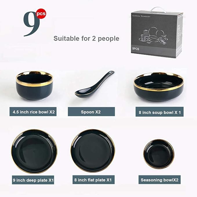 Dining Plate Set Dinnerware Sets for 2/4/6 - Dinner Plates/Sets - Plate Set - Nordic Style Dishes Set - Plates and Bowls for Home Kitchen and Dinning (Cyan 9 pcs)