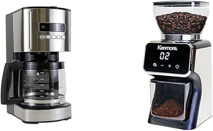 Koolatron Kenmore Coffee Maker 12 cup Black + Kenmore Conical Burr Grinder