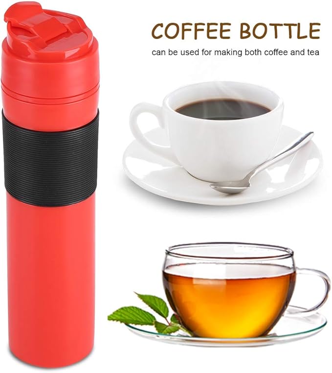 Gavigain 350ml Portable Coffee Press Bottle Tea Coffee Maker Drinking Water Cup for Travel(Red)