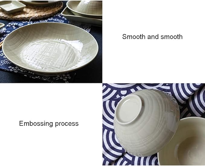 Ceramics Dinner Sets Bowl/Spoon/Plate Nordic Style Line Relief Dinnerware Set 26 Pieces - Family Party And Kitchen Restaurant