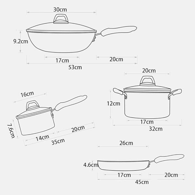 Nonstick Cookware Set 4 Pieces Induction Pots and Pans Sets Frying Pan Chemical-Free Kitchen Set with Stay-Cool Handle Saucepan Stock Pot Skillet Chef Pan Saute Pan Stock P