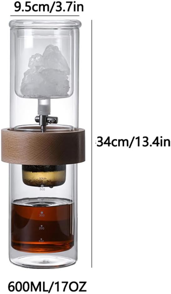 Slow Drip Cold Brew Coffee Maker 17oz Smooth Dripper Iced Coffee Concentrate Brewer with Adjustable Water Flow