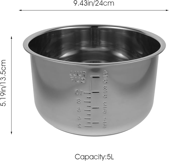 Kichvoe Stainless Steel Cookware Stainless Steel Inner Cooking Pot 5L Rice Cooker Liner Pot Electric Pressure Cooker Pot Silver Portable Electric Cooker