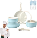 Cookware Set 5/11 Piece Utensils Cookware Set Removable Handle Pots and Pans Set Easily Clean Compatible With All Stovetops for Kitchen(Sky Blue5 PCS)