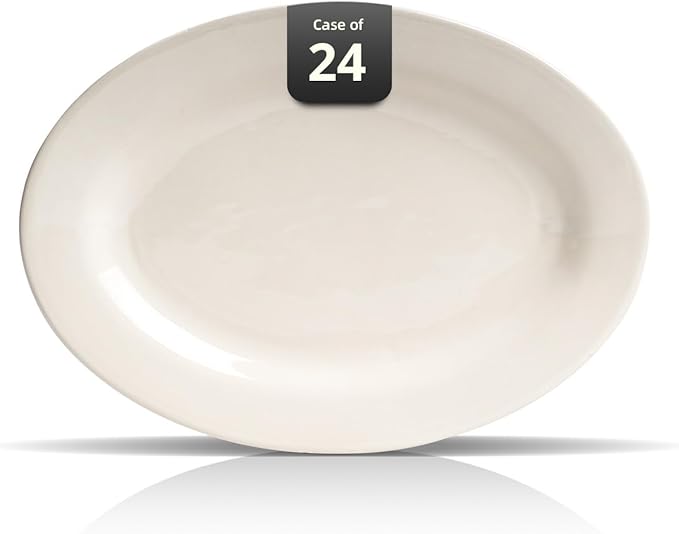 Stoneware Wide Rim Commercial Grade Dinnerware America White Oval Platter 9 3/8 x 6 1/2 Case of 24