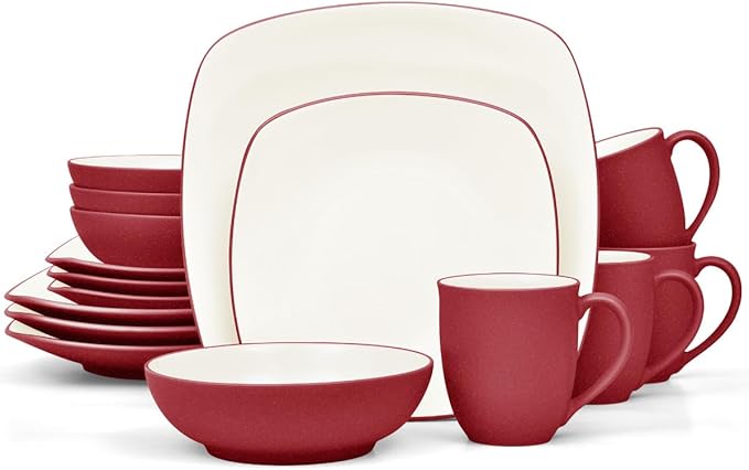 Noritake Colorwave Raspberry 16-Piece Square Dinnerware Set Service For 4