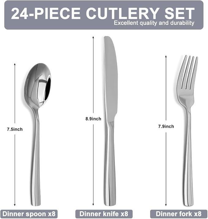 Silverware Set18/10 Stainless Steel Silverware Set For 8With Dinner Knives Forks Spoon Set for Home Kitchen and Restaurant Mirror Polished&amp Dishwasher Safe