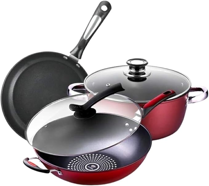 Cookware Set Pots and Pans Set 3 Pcs Cookware Set Soup Pot Frying Pan Stew Pot Saucepan Cooking Pot Set Non-Stick Pan Cooking Pot Set Cooking Pan Set