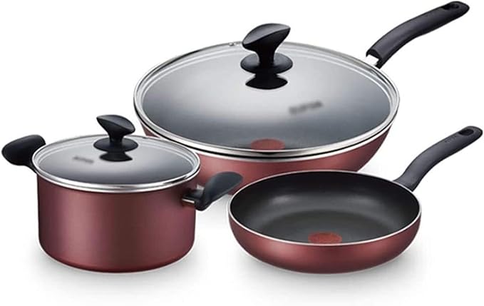 3Pcs Cookware Set Non-Stick Cookware Frying Pan Cooking Pot &amp Pan Saucepan with Glass Lid