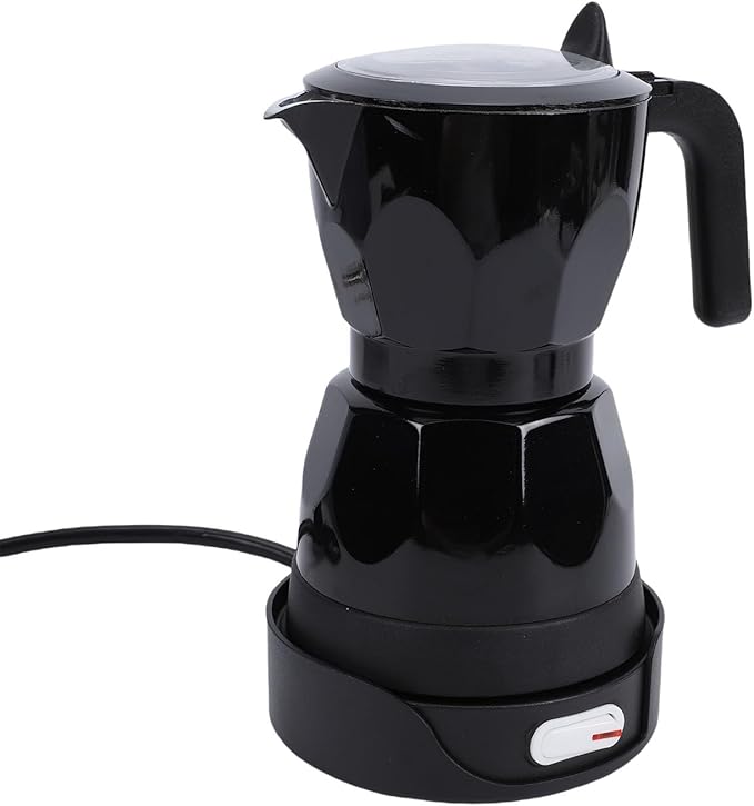 Focket Electric Turkish Coffee Maker 3 Cup Fast Brewing with Anti Scald Handle Octagonal Electric Mocha Pot for Home Office Travel (Black)