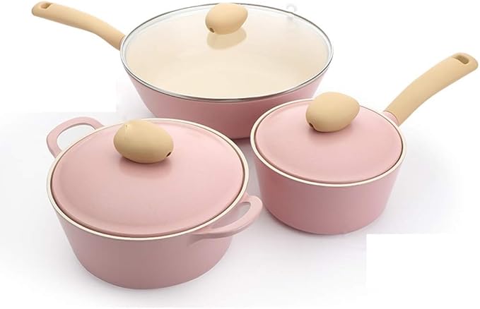 Ceramic Wok Milk Pot Soup Pot Cookware Set Kitchenware Set Non-Stick Cookware Set Cookware Set (Pink Variety Pack)