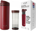 VIVA Recharge Cranberry Red Insulated Tea &amp Coffee Mug &amp Travel French Press Coffee Maker 16 oz Brew &amp Drink From the Same Coffee Mug On the Go or Camping