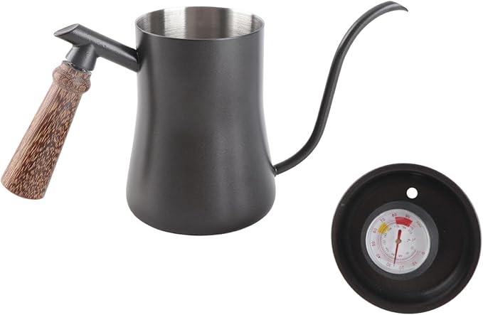 550ml Gooseneck Coffee Kettle Pour Over Coffee Maker with Thermometer Stainless Steel Leakproof Rustproof Kettle Ideal for Home Baristas &amp Enthusiasts (Black (thermometer model))